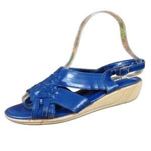 Coasters Womens Wedge Sandals Size 8 Blue Leather Woven‎ Slingback Comfort